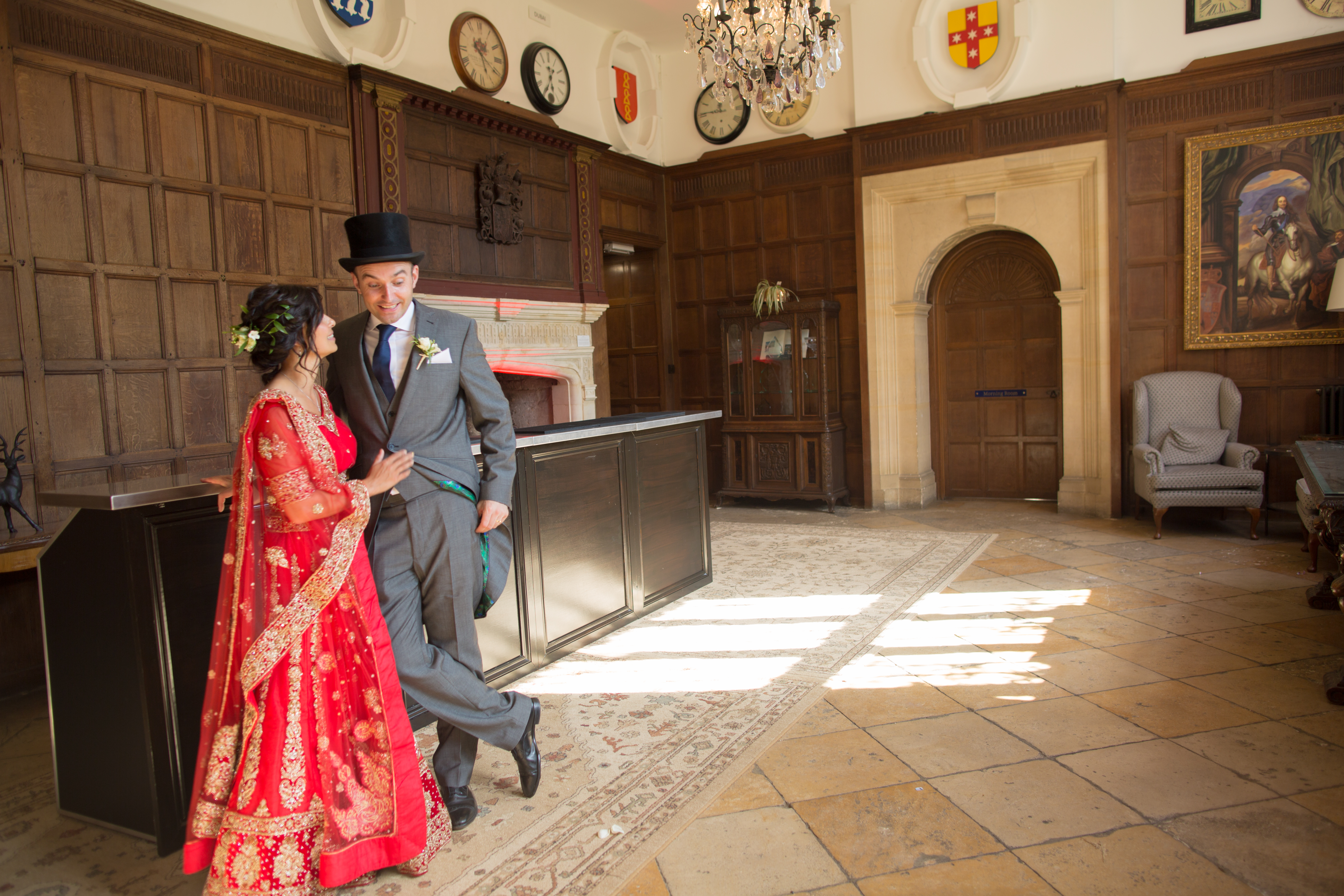 bride and groom stood inside yarnton manor