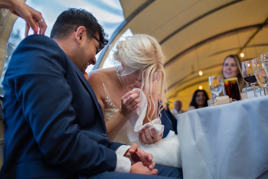 bride and groom during speeches
