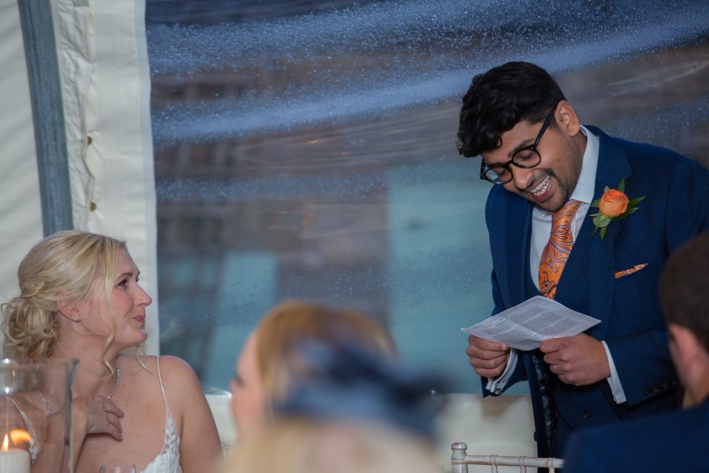 groom doing wedding speech